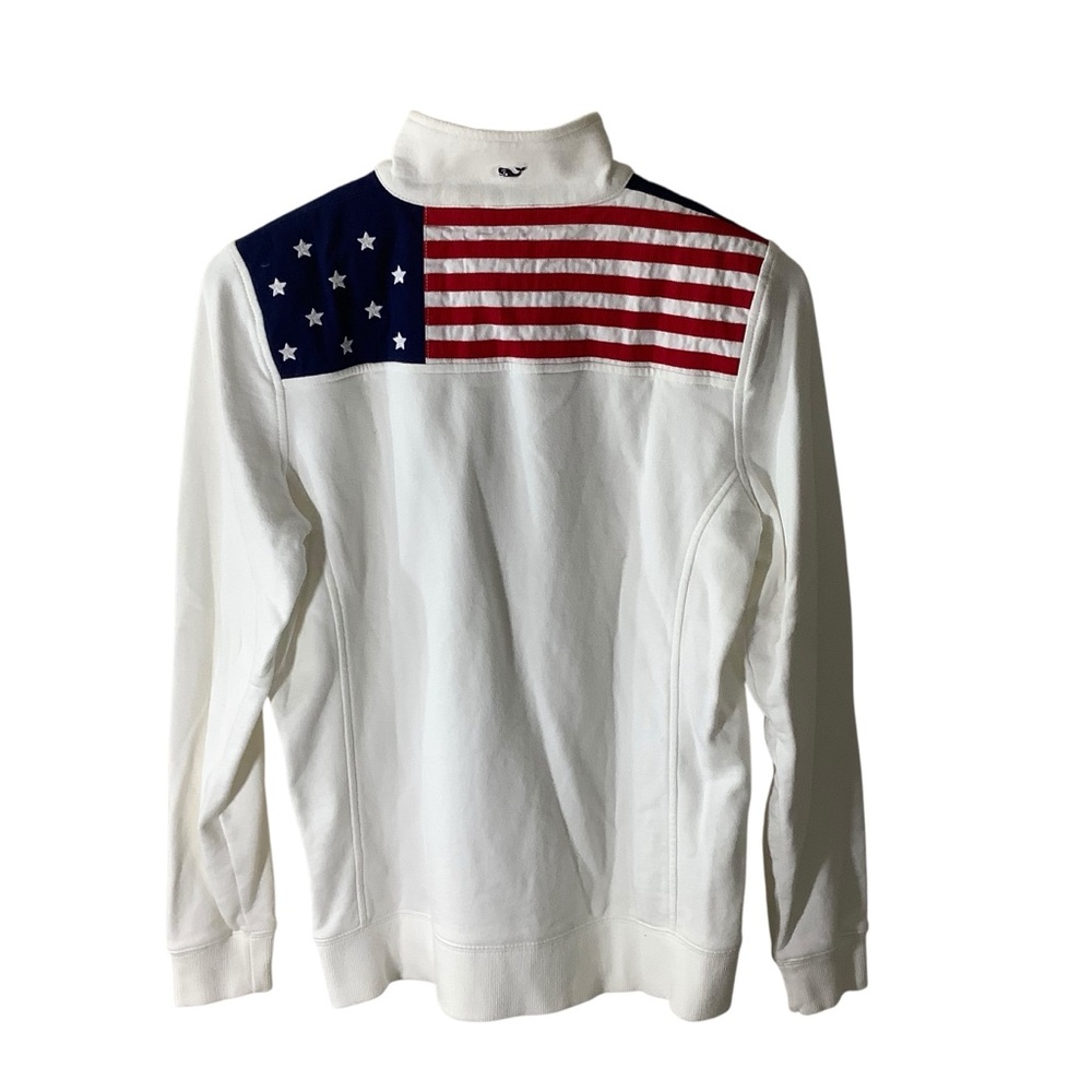 Vineyard Vines White and Navy Cotton Zip Quarter Sweater Patriotic Preppy - Picture 2 of 4